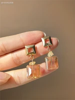 retro temperament geometric square earrings transparent glass creative earrings fashion trend womens elegant earrings