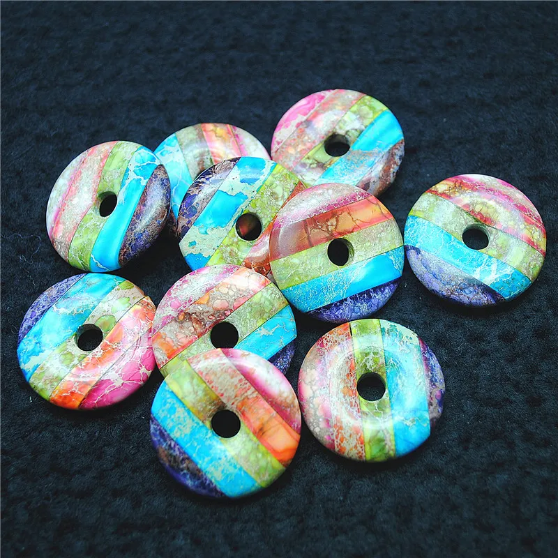 

2PCS Nature Imperial Jasper Stone Donuts 27MM Shape For Women's Pendants Making Accessories Fashion Jewelry Designs Free Ships