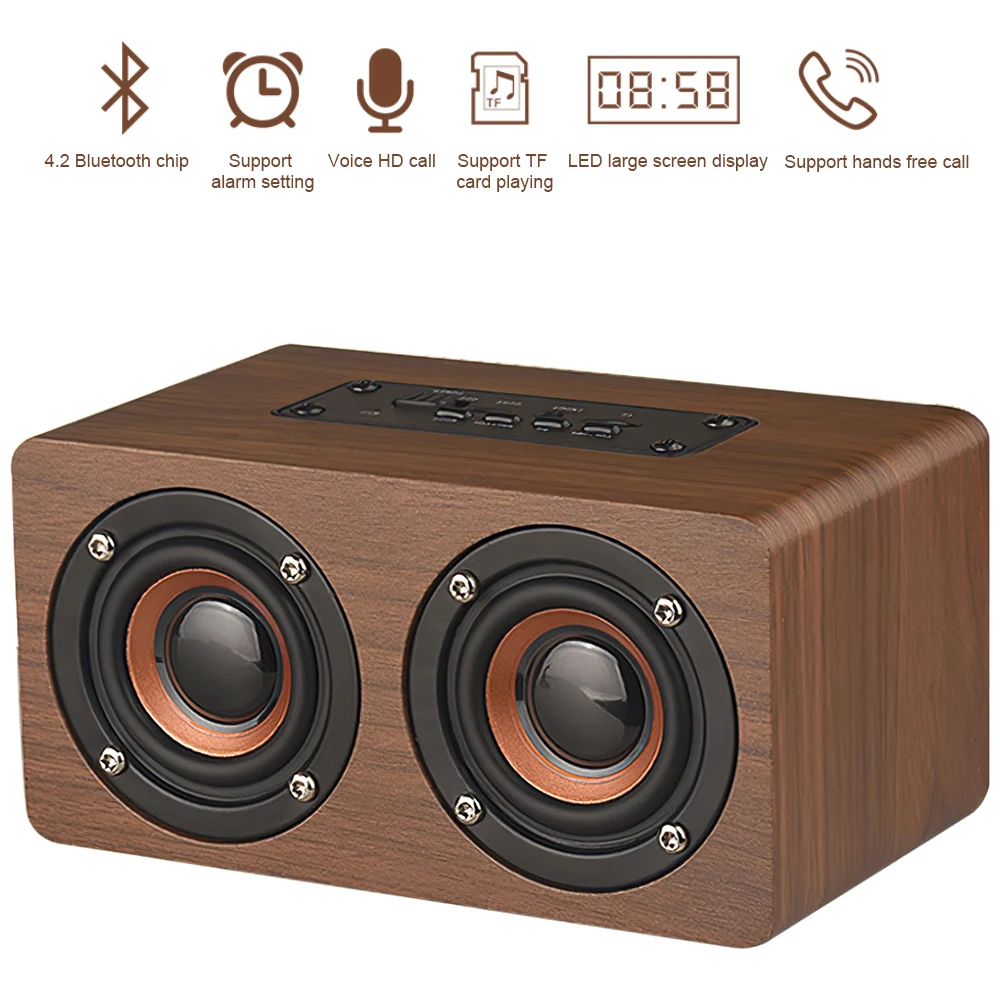 

Bluetooth-колонка, настольный динамик, древесный сабвуфер, портативный громкий динамик, TF, AUX, USB, двойной Гудок с будильником для комнаты Хома