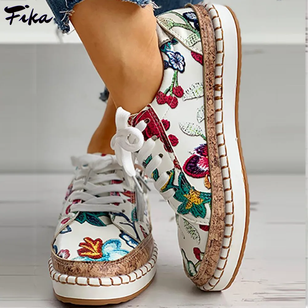 

Fashion Women Sneakers Floral Printed Lace Up Female Flat Shoes Casual Round Toe Lady Vulcanized Shoes 2021 Women Casual Shoes