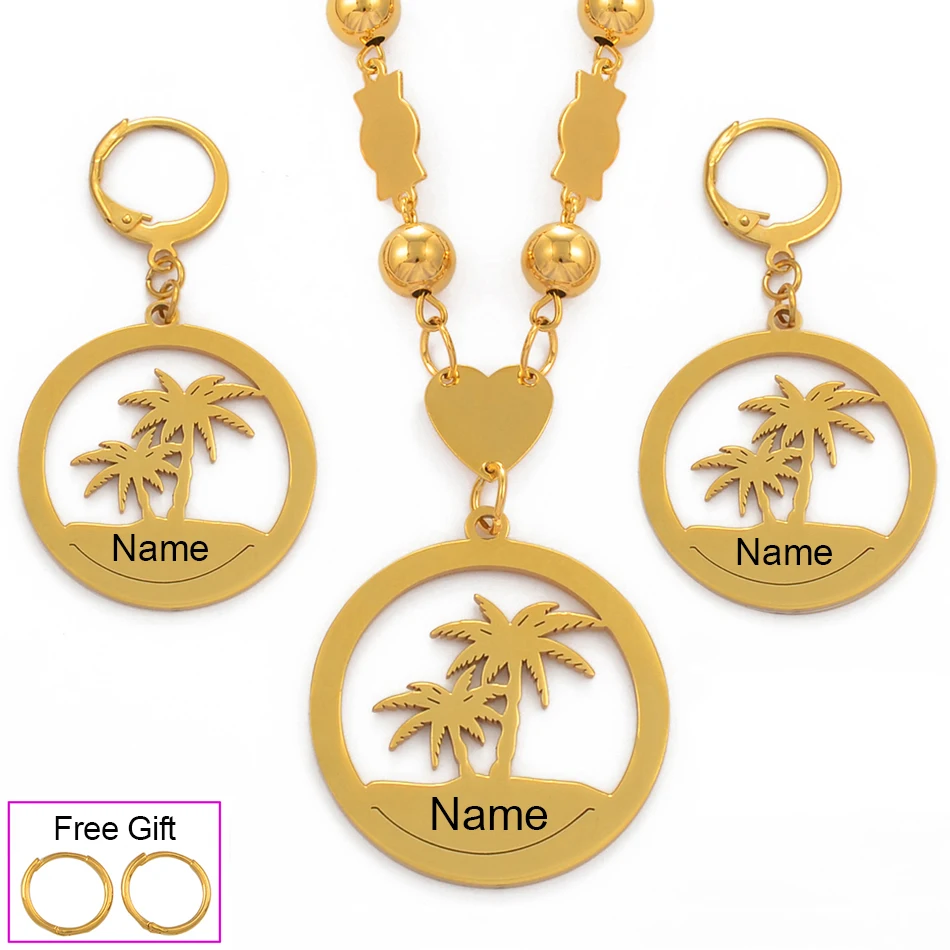 

Anniyo Kwajalein Customize Name Jewelry sets Beads Necklaces Earrings Personalized Letters Guam Hawaii Marshall Pohnpei #078821