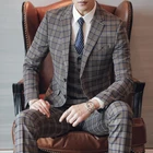Костюм мужской однобортный, мужские клетчатые костюмы, мужской комплект из 3 предметов, деловой костюм для мужчин, британский официальный костюм Terno, мужской свадьба