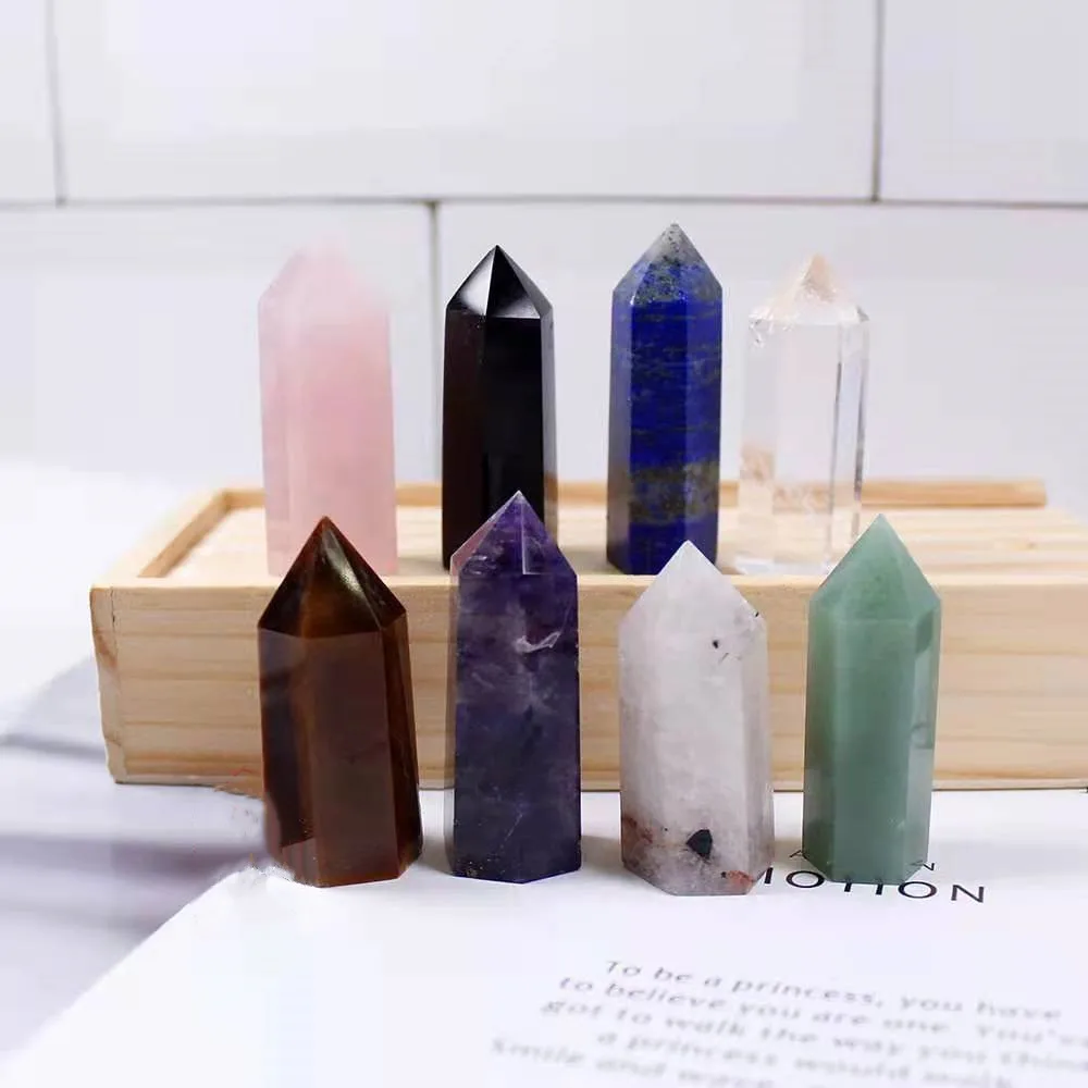

Wooden gifts Natural crystal Single Point Healing Crystal Wand 6 Faceted Reiki Chakra Stones Crystal Healing Prism for Reiki