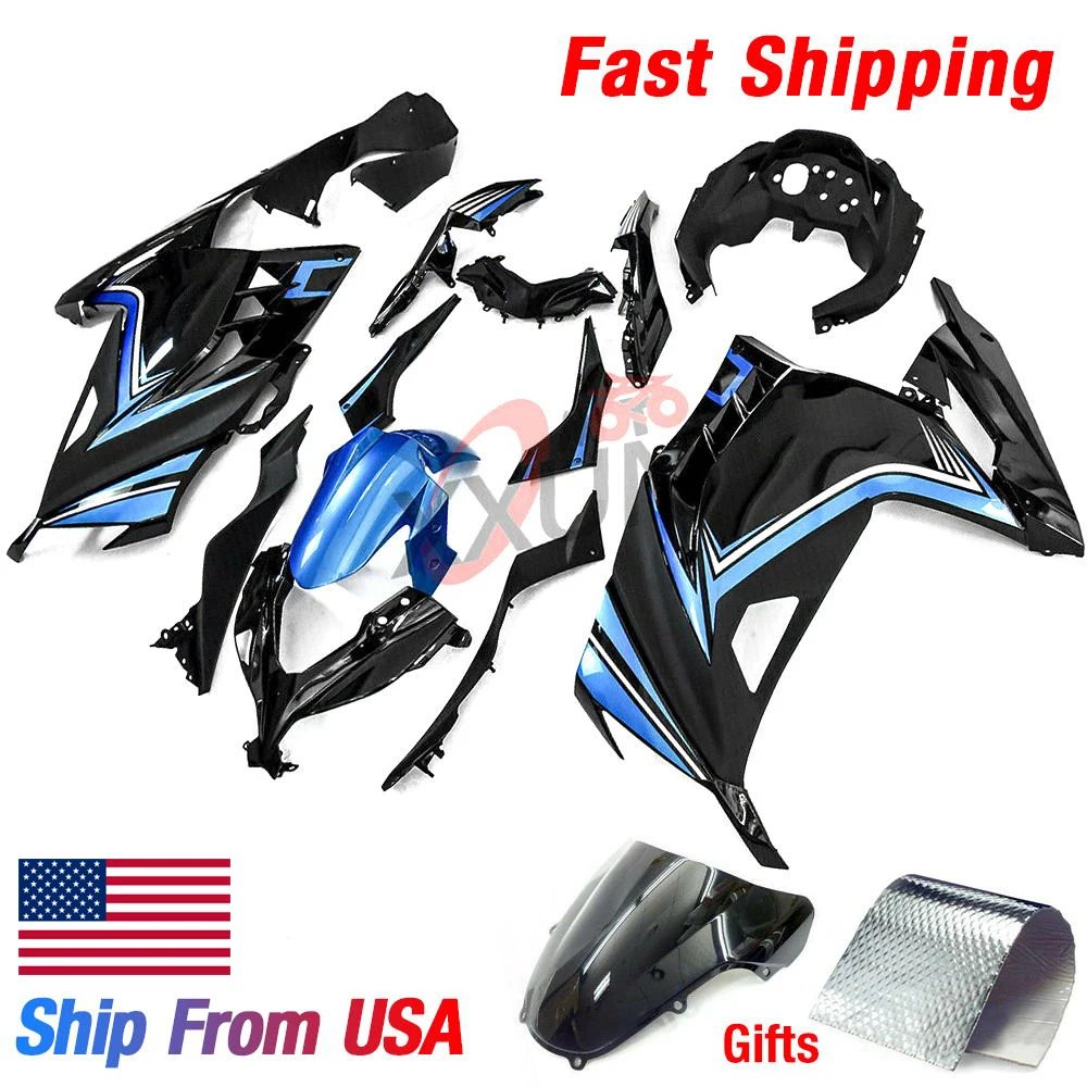 

Полный обтекатель для мотоцикла, Кузов для Kawasaki Ninja 300 EX300R EX-300R 2013 2014 2015 2016 2017 2018 синий черный США