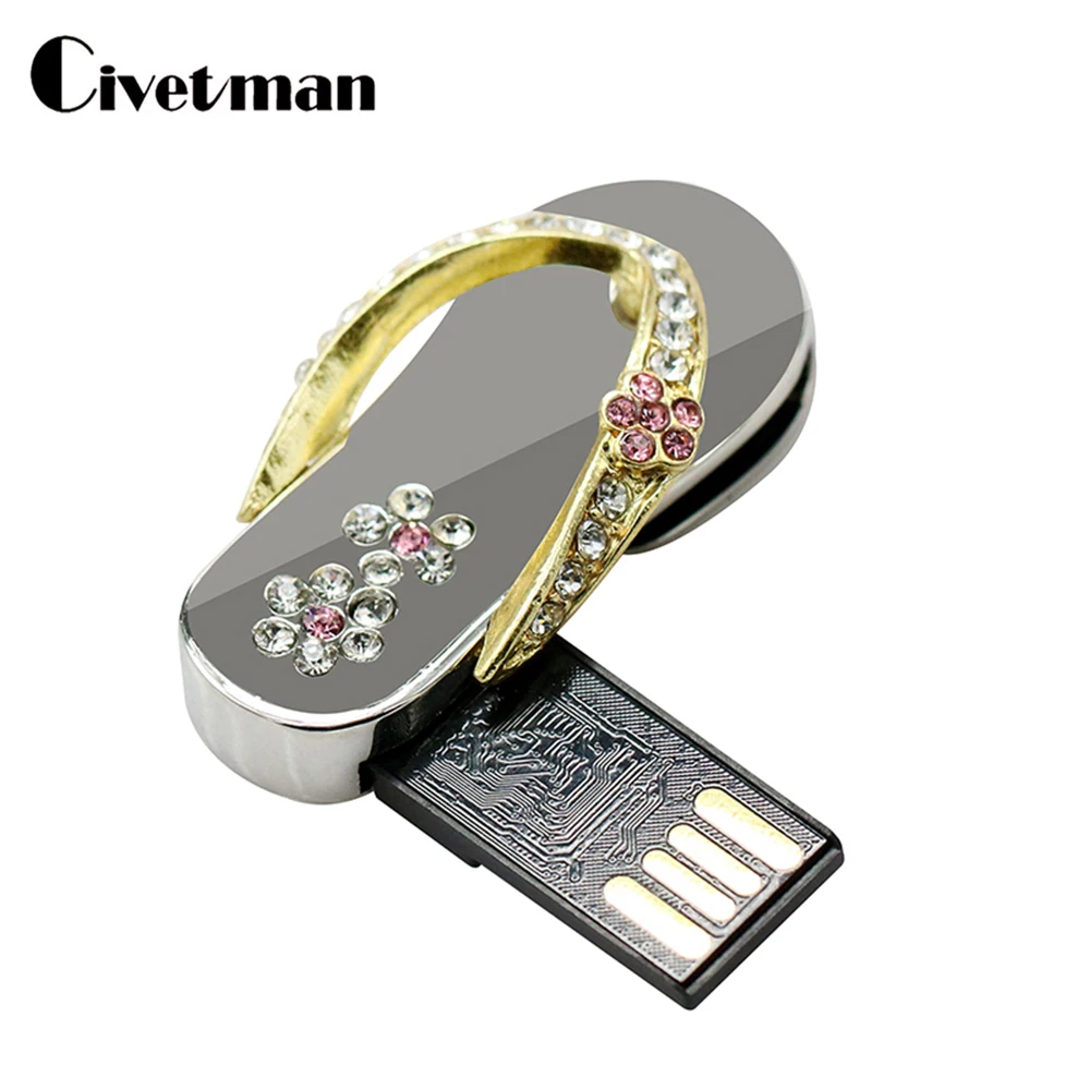 Металлический шлепанцы со стразами обувь USB флэш накопитель 128 Гб карта памяти