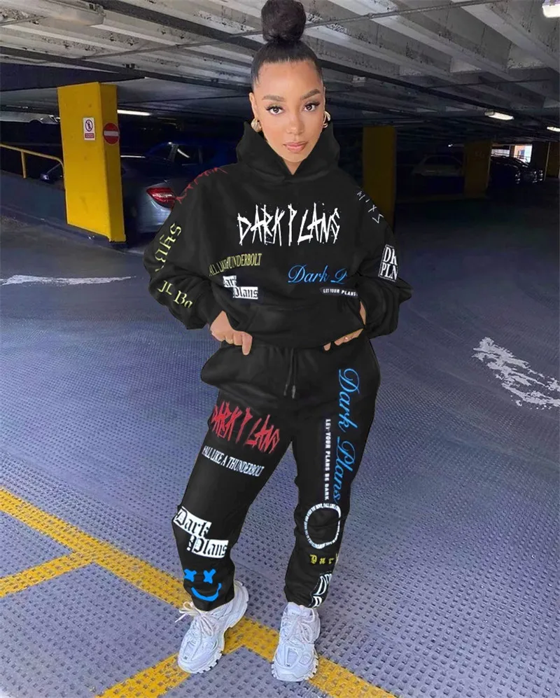 

Aesthetic Fall Hoodie 2 Piece Womens Outfits Long Sleeve Top and Sweatpants Lounge Wear Matching Sets Festival Clothes 2020 New