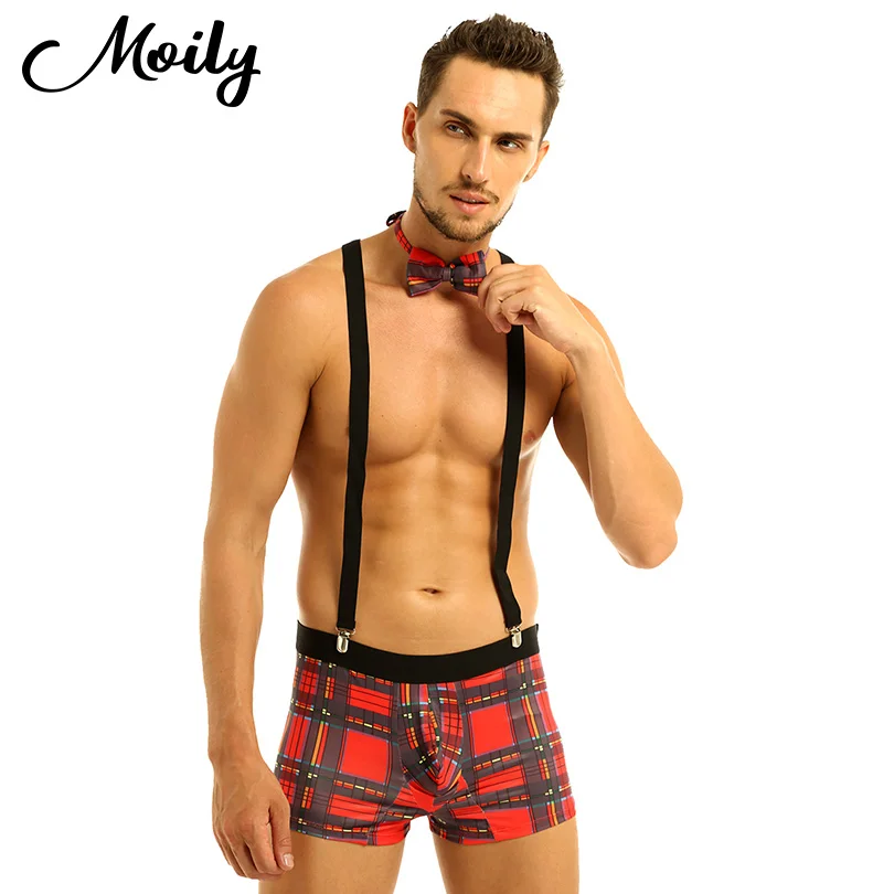 Гей мужское Сексуальное белье для взрослых трусы трусики в клетку дуга Чехол