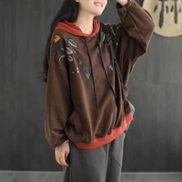 2020 hooded embroidered hoodie long sleeve early autumn new retro art loose ethnic style large size womens hoodie sweatshirt