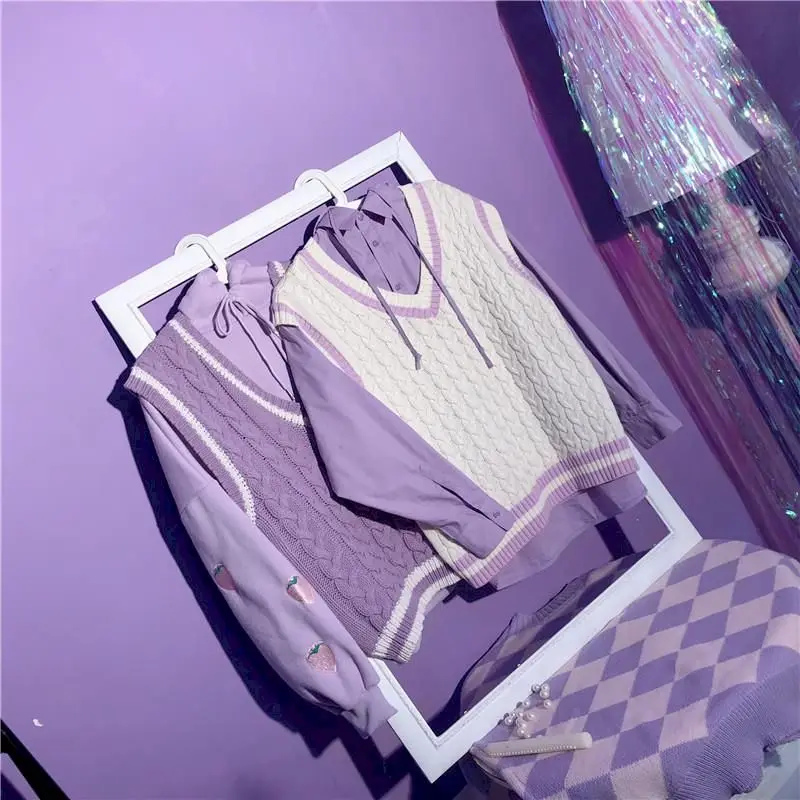 Жилет женский трикотажный пурпурный оверсайз в Корейском стиле | Женская одежда