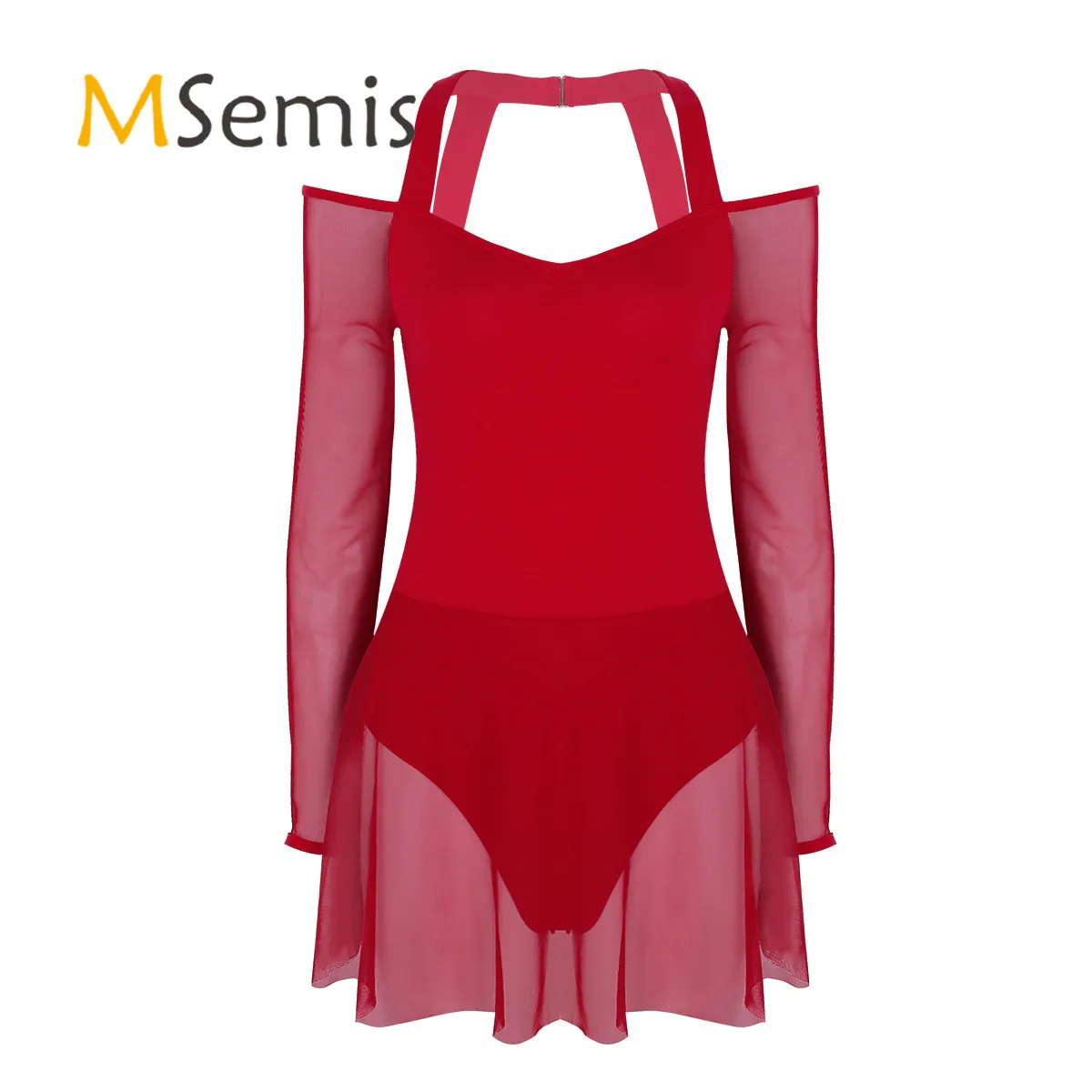 Женские балетное платье для взрослых с открытыми плечами длинным рукавом