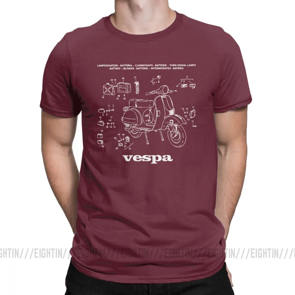 Vespa футболки запчасти скутер Италия уникальный ретро мотоцикл велосипед футболка мужская короткий рукав Винтаж тройники очищенный хлопок - Цвет: Burgundy