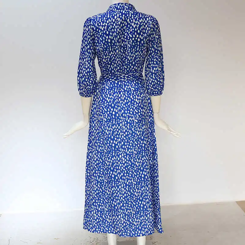 

Autumn 2020 Polka Dot Print A Line Party Dress Women Turn Down Collar Casual Long Shirt Dresses Fashion Office Ladies Dresses