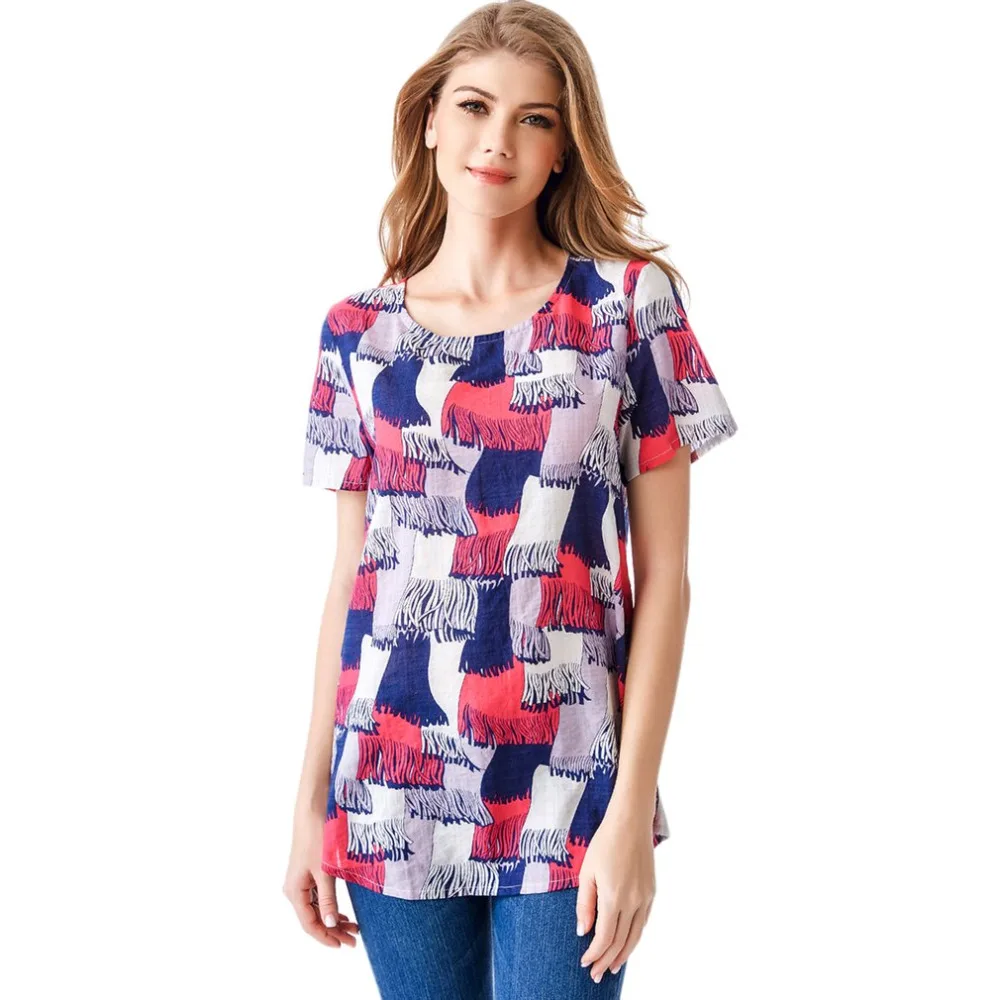 Женская хлопковая Футболка с цветочным принтом летняя повседневная футболка