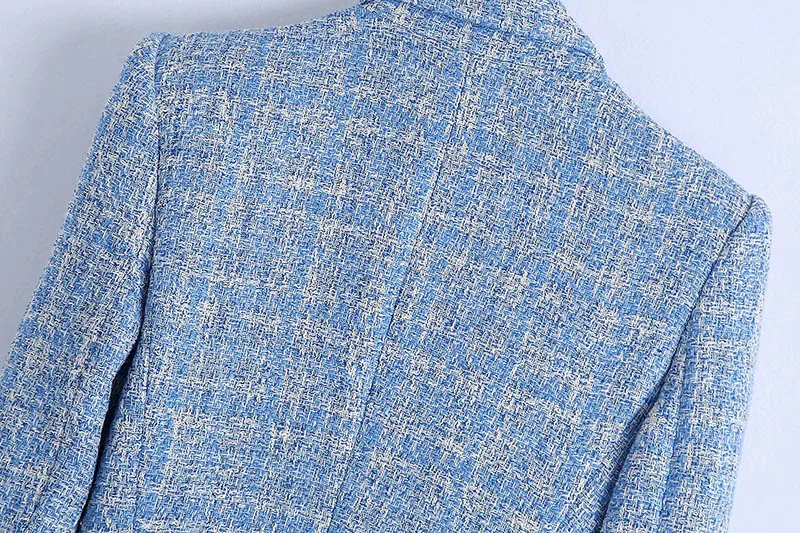 

ZA Blazer Femme Tweed Jacket Manteau Femme Plaszcz Wiosenny Damski Women Sobrecamisa Cuadros Plaid Slim Casual Suit Coat