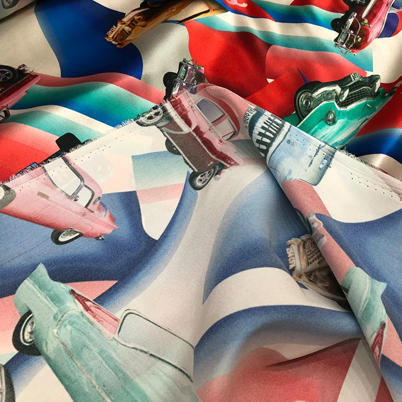 Эластичная атласная ткань на метр материал с принтом для платья одежды шитья