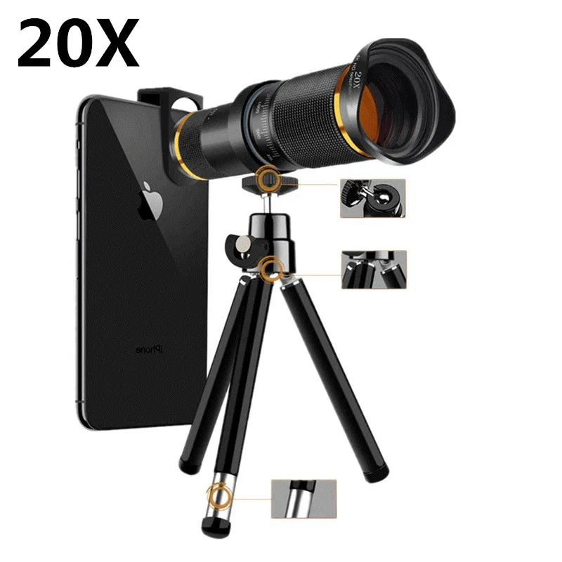 20X Универсальный зажим 8X 12X 18X 20X 36X зум сотовый телефон телескоп объектив Внешний объектив для смартфонов для iPhone samsung huawei mi - Цвет: 20X