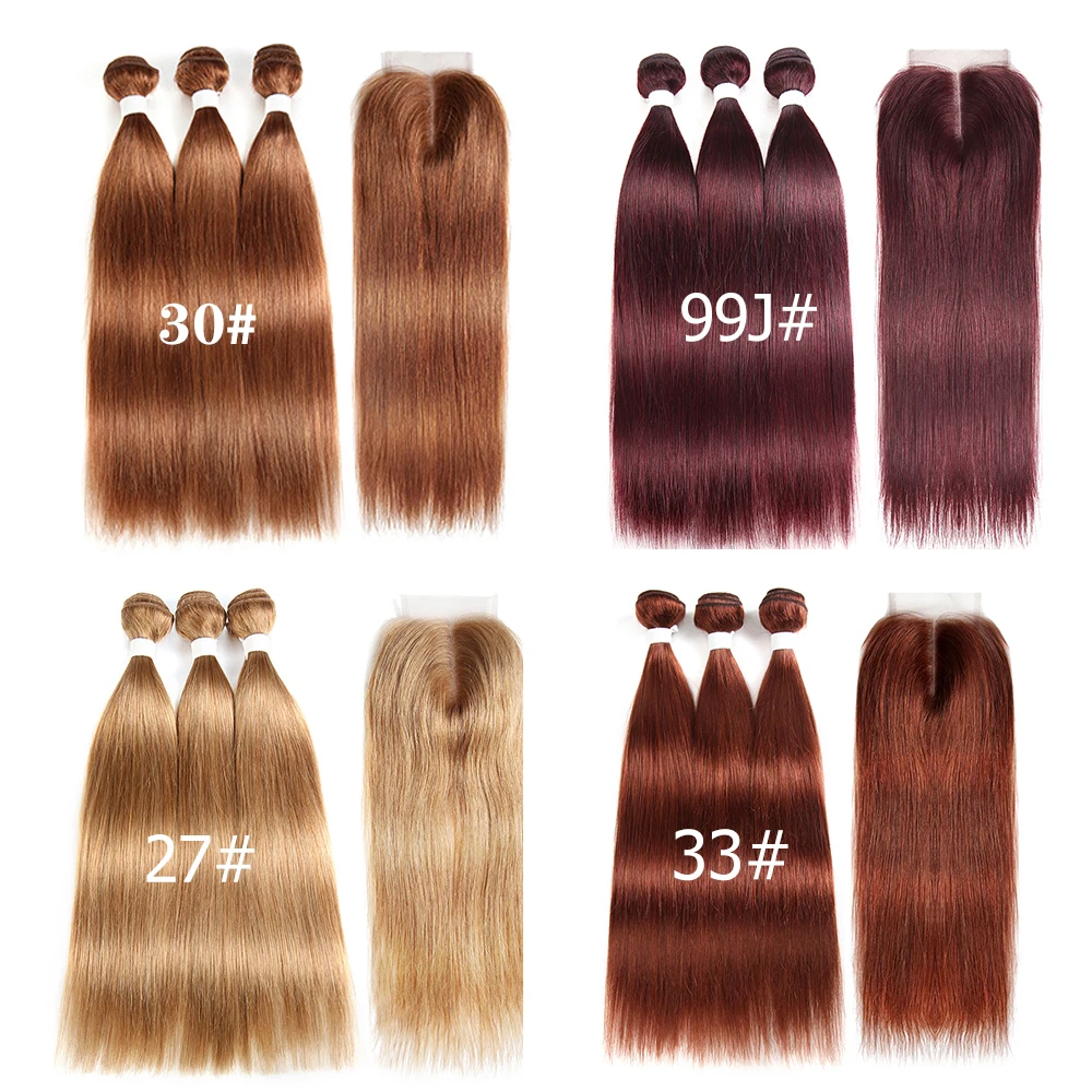 Бразильские прямые человеческие волосы пучки с застежкой 3 шт. коричневые