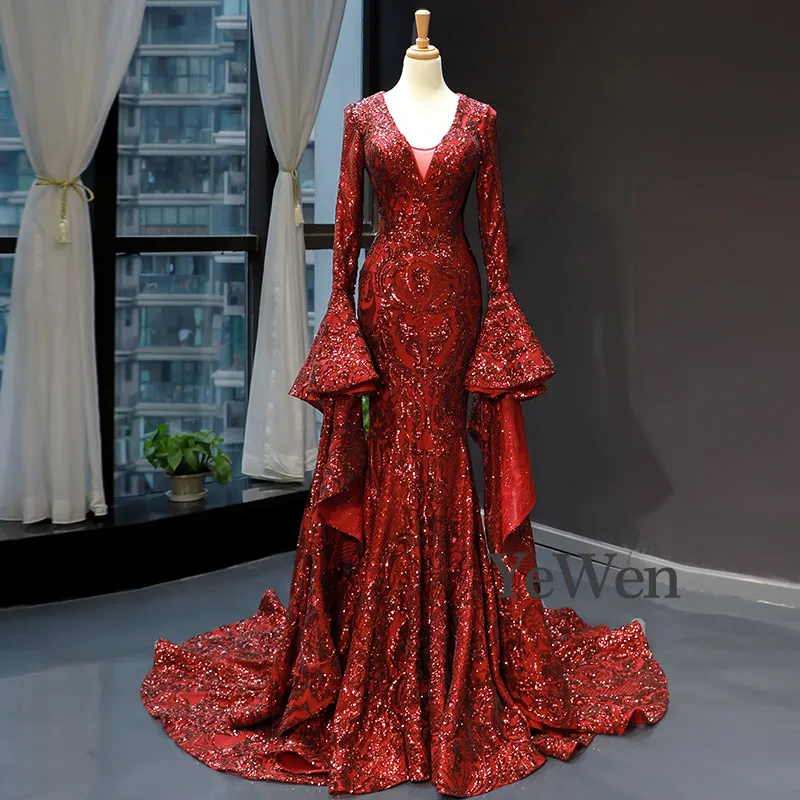 Красное роскошное вечернее платье Vestidos De Fiesta Noche 2020 Сексуальные вечерние платья с
