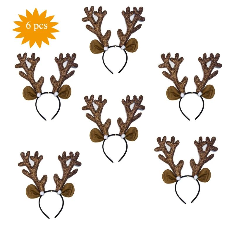 

6 pcs/Lot Christmas Headband Big Gold Antlers Mouse Ears Christmas Hair Accessories christmas headband Headwear for Xmas Gift
