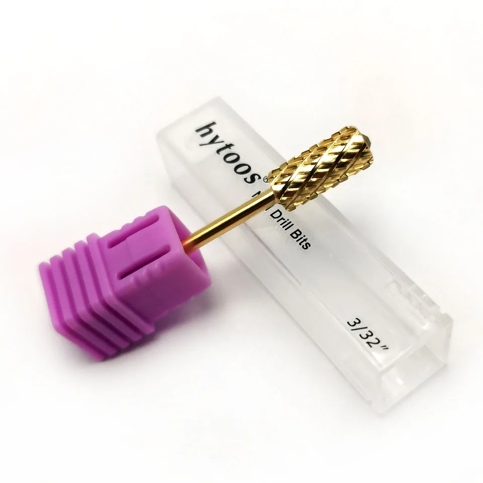 HYTOOS 4XC Barrel Shape Gold Coating Carbide Nail Drill Bit 3/32&quot Manicure Cutters Accessories Gel Removal Milling Cutter | Красота и