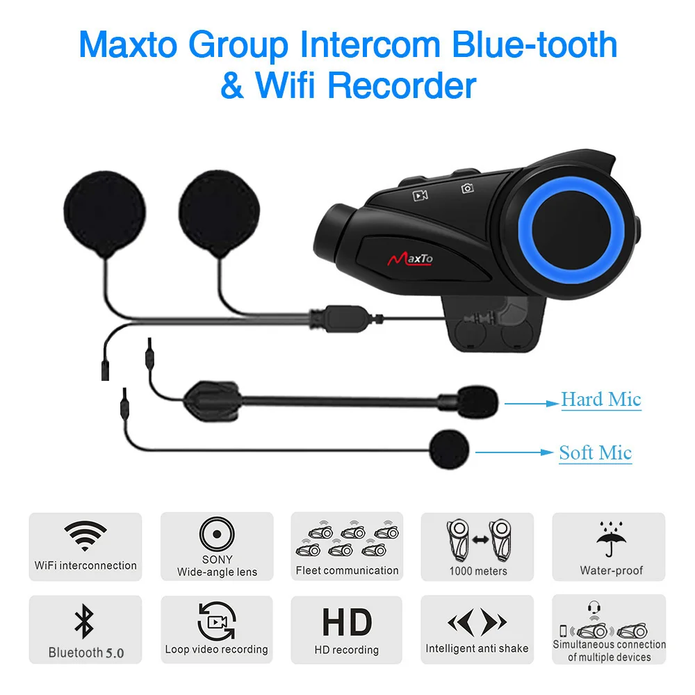 Водонепроницаемый домофон Maxto M3 1000m с камерой Sony HD 1080P Bluetooth wi fi для