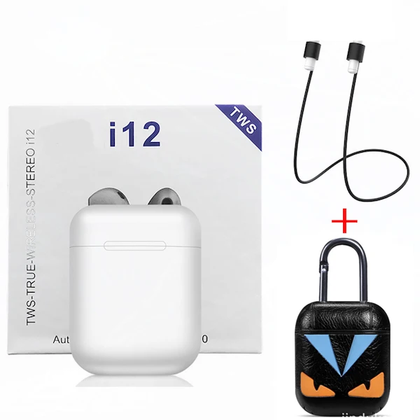 White - Leather case Беспроводные Bluetooth наушники i12 TWS спорт телефон Bluetooth 5,0 наушники с наушниками аксессуары чехол для i7s i10 i13 i30 i20 TWS - Цвет: White - Leather case