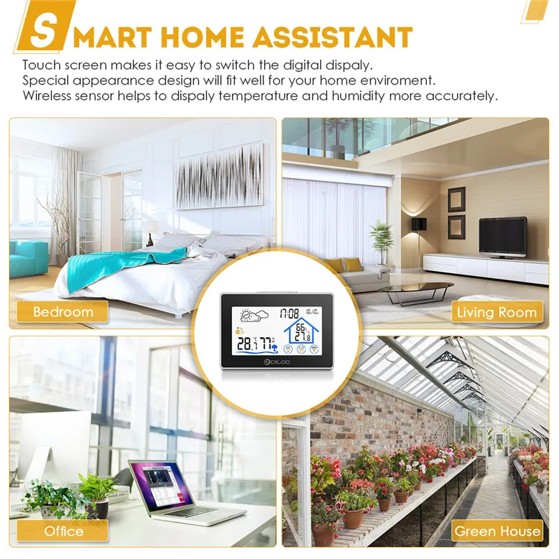 Digoo-term&oacute;metro inal&aacute;mbrico DG-TH8380, higr&oacute;metro, estaci&oacute;n de clima de pantalla t&aacute;ctil con Sensor de pron&oacute;stico para exteriores-2