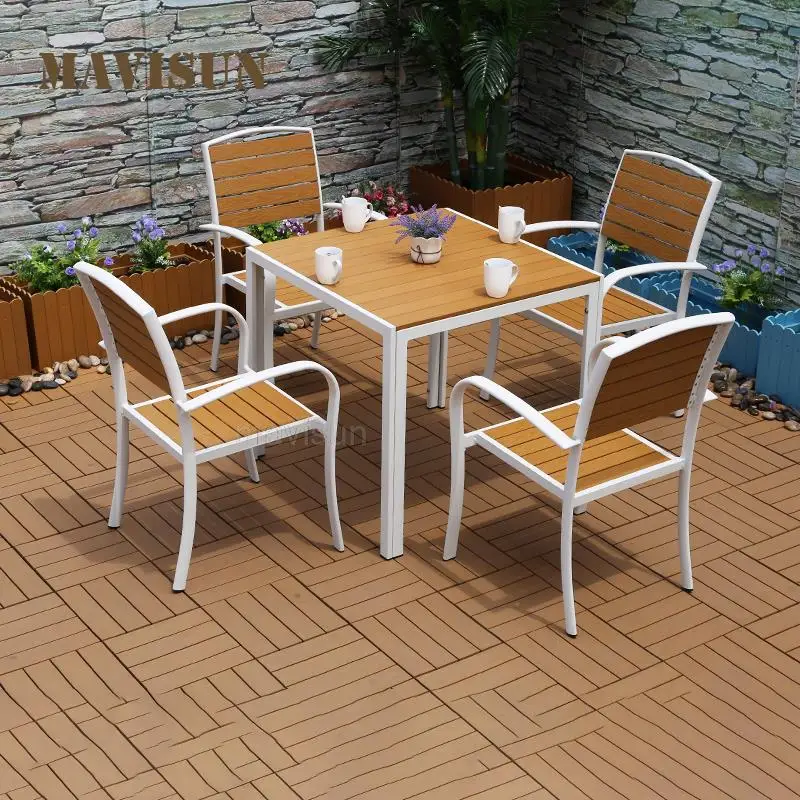 

Nordic Outdoor Simple Wooden Dining Table And Chairs Combination Courtyard Waterproof Villa Balcony Restaurant Garden Furniture