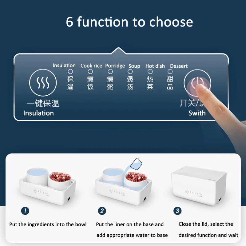 220 В портативный Электрический Ланч бокс керамическая лайнер рисоварка