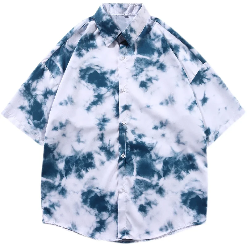 

Summer Half Sleeve Shirts Men Tie-dye Print Couples Shirt Oversize Loose Harajuku Leisure Breathable Outwear Mens Clothing Beach