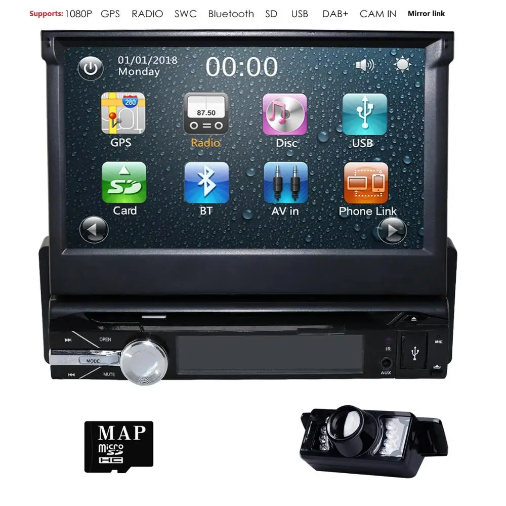 Один 1 Din " Универсальный сенсорный экран автомобиля монитор dvd-плеер с gps Navi Авто Радио Стерео Аудио ТВ Bluetooth Камера заднего вида
