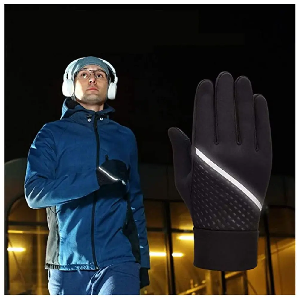 Autumn Winter Windproof Cycling Thermal Anti-slip Silicone Reflective Sports Gloves Touch Screen