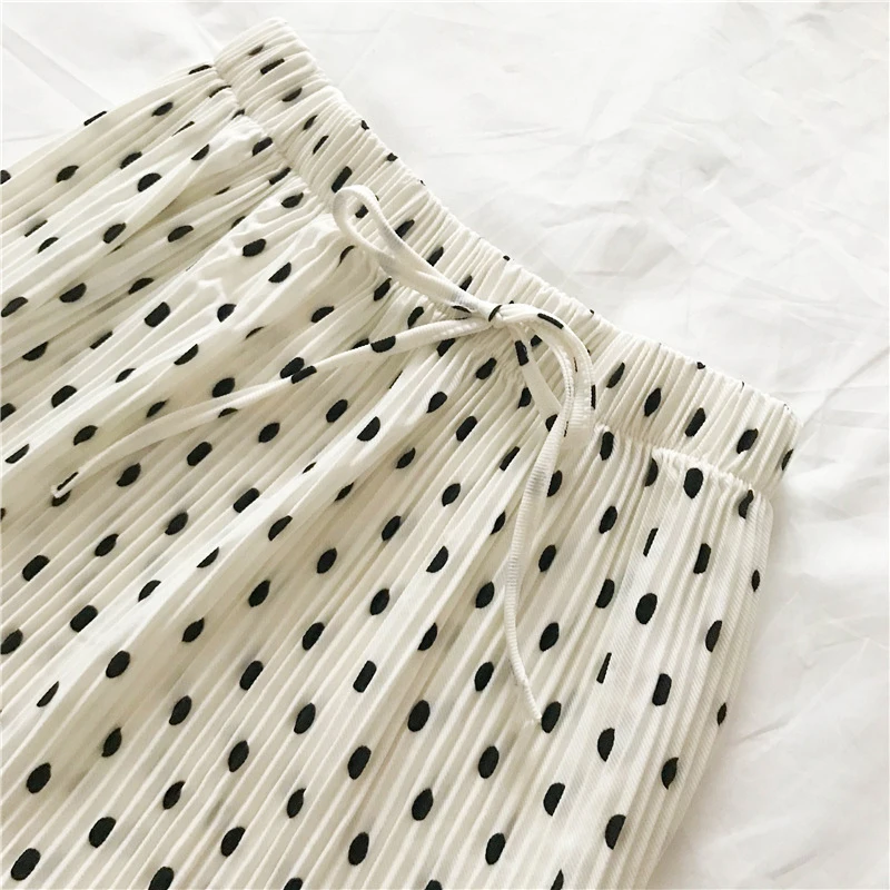 

EORUTCIZ Summer Dot Pleated Skirt Women Vintage Print High Waist Midi Skirt Spring Fashion Elastic Casual Slim Skirts LM861