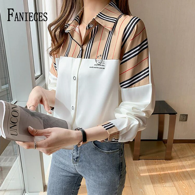 

Office Lady Blouses 2021 Print Long Sleeved Leopard Blusas Shirts For Women Elegant Female Spring Summer Tops Fashion streetwear