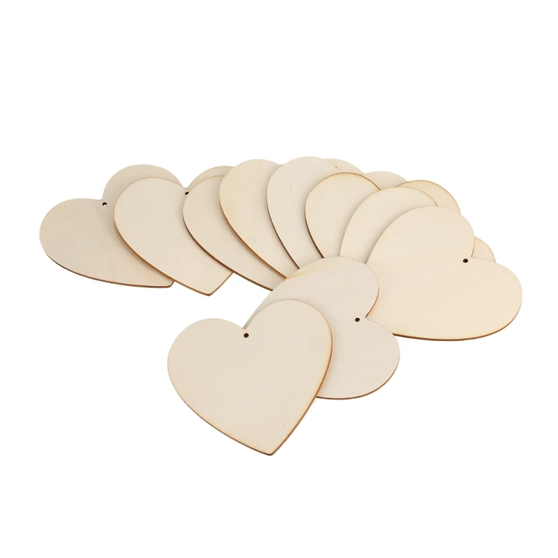 10 x деревянные формы сердца большие простые ремесленные бирки с отверстием (10