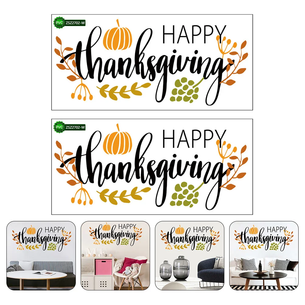 

2Pcs Festive Window Door Sticker Thanksgiving Photo Prop Party Wall Decor Supply