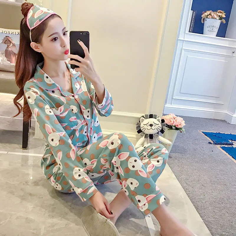 

Pajamas women's autumn and winter cardigan housewear women's long sleeve casual loose pajamas oversized pajamas maternity suit