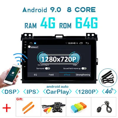 4G64 1280carply-NO C 1280P Android 9,0 4G 64G Carplay gps для Toyota LAND CRUISER Prado 120 Lexus GX470 мультимедиа DSP ips экран стерео без DVD Радио - Цвет: 4G64 1280carply-NO C
