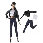 Крутая черная кожаная куртка 11,5 дюйма, наряды для кукол, одежда для Барби, пальто, белая майка, джинсы, штаны для Барби, аксессуары для игрушек