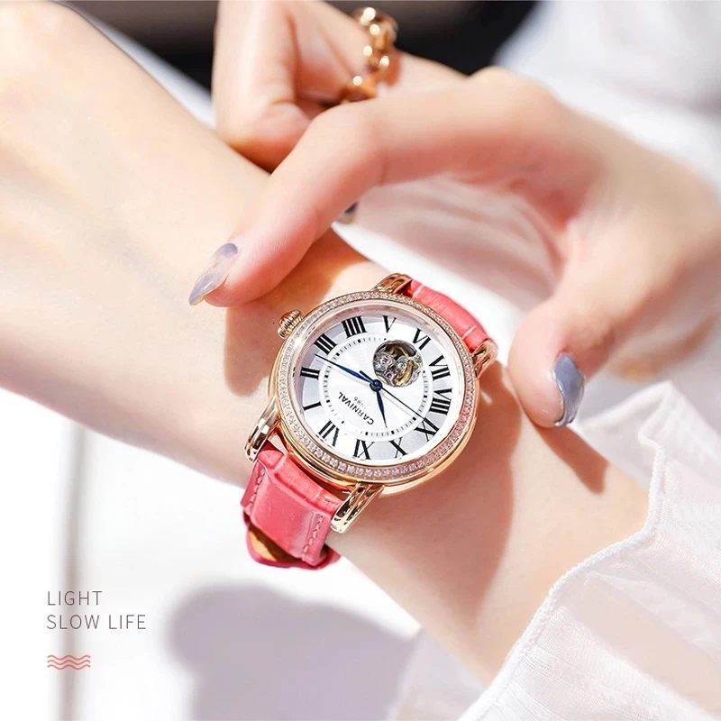 Carnival Women Mechanical Watch Luxury Brand Sapphire Automatic Watches Fashion Diamond Waterproof Hollow Ladies Watch 8052L