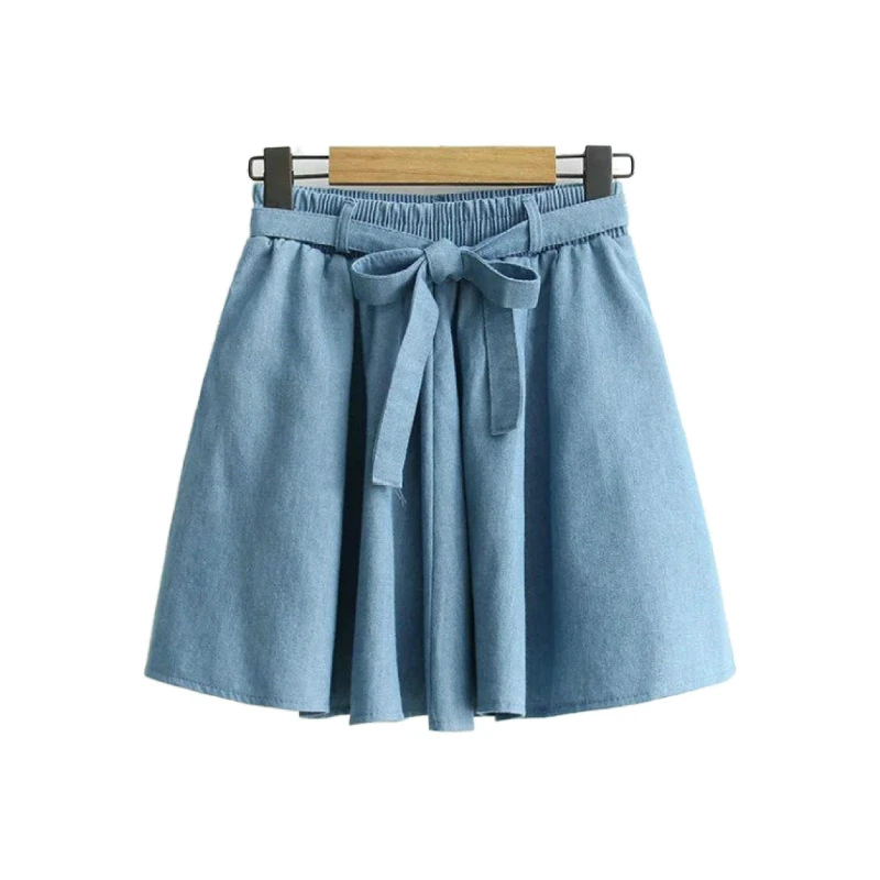 

Юбка мини из эластичной ткани, с завышенной талией и бантом