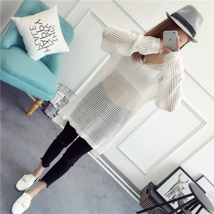 Женский свитер с длинным рукавом однотонный Повседневный тонкий 2021 лето