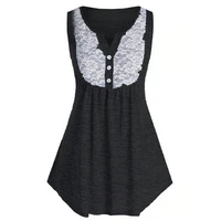 50 dropshippingpullover vest v neck lace pleated solid color women button sleeveless tops for date
