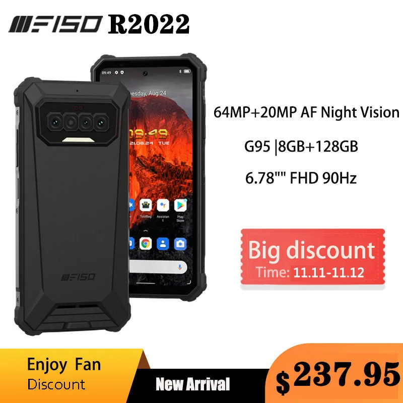 

IIIF150 R2022 64MP+20MP AF Night Vision 6.78'' FHD 90Hz Smartphone IP68/69K Waterproof G95 8GB+128GB 8300mAh NFC Rugged Phone