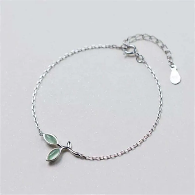Женские браслеты цепочки из стерлингового серебра 925 пробы с опалом и зеленым