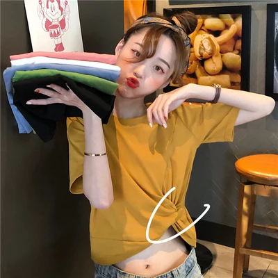 

Causal Loose Solid Basic All Match Korean Style Summer 2020 New Arrival Short Sleeve Women Top T-shirts