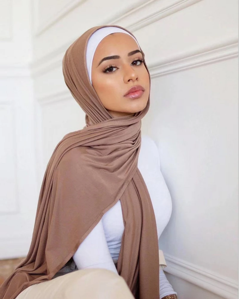 

Арабские женские головные уборы, разноцветные мусульманские однотонные шарфы, тюрбан, полное покрытие, хиджаб из Джерси, исламские головны...