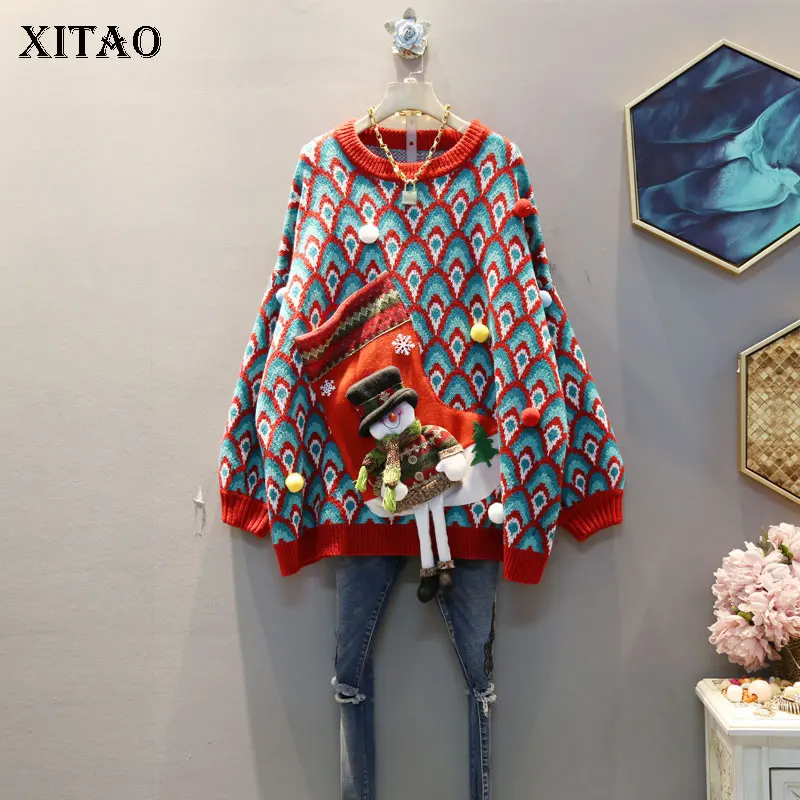 XITAO корейский стиль мультфильм снеговик пуловер для женщин Винтаж свитер