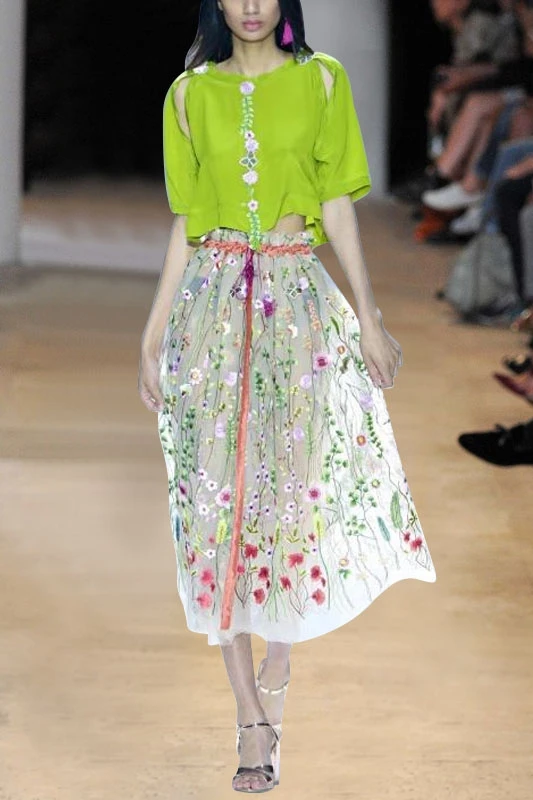 

2021 new simple atmosphere solid color short top heavy industry embroidery skirt suit