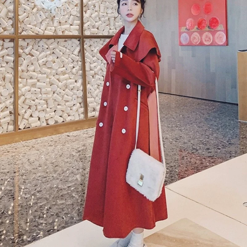 Женский Осенний длинный шерстяной тренчкот из смешанной шерсти модная женская